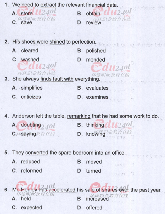 2011年職稱(chēng)英語(yǔ)考試真題之綜合類(lèi)B級(jí)詞匯選項(xiàng)